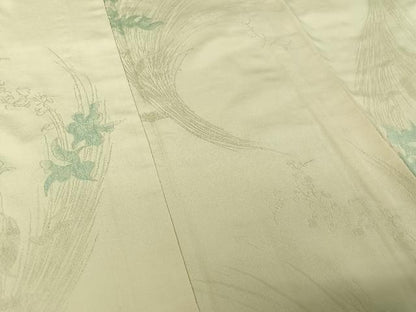 平和屋着物▽上質な小紋　単衣　寿光織　草花文　正絹　逸品　AABJ1625jh