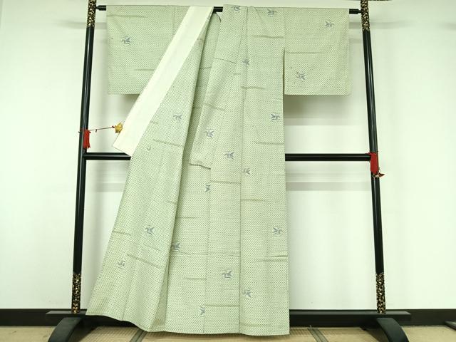平和屋着物▽上質な紬　単衣　草花文　正絹　逸品　AABJ1628jh