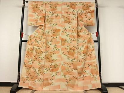 平和屋着物▽上質な小紋　単衣　草葉文　正絹　逸品　AABJ1630jh