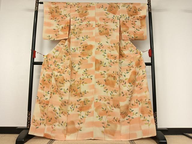 平和屋着物▽上質な小紋　単衣　草葉文　正絹　逸品　AABJ1630jh