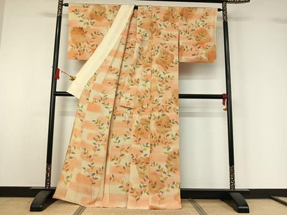 平和屋着物▽上質な小紋　単衣　草葉文　正絹　逸品　AABJ1630jh