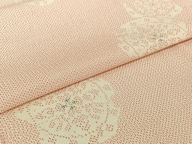 平和屋着物▽本塩沢　単衣　正倉院花文　正絹　逸品　AABJ1632jh