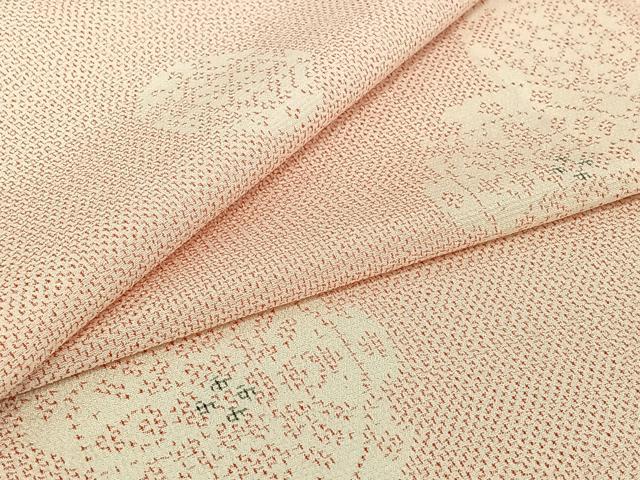 平和屋着物▽本塩沢　単衣　正倉院花文　正絹　逸品　AABJ1632jh