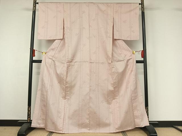 平和屋着物▽上質な紬 　単衣　笹竹文 　正絹　逸品　未使用　AABJ1634jh