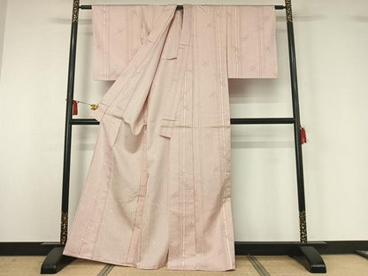 平和屋着物▽上質な紬 　単衣　笹竹文 　正絹　逸品　未使用　AABJ1634jh