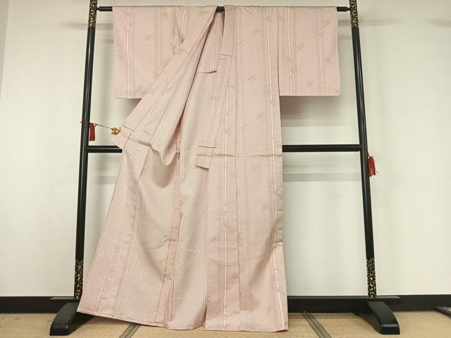 平和屋着物▽上質な紬 　単衣　笹竹文 　正絹　逸品　未使用　AABJ1634jh