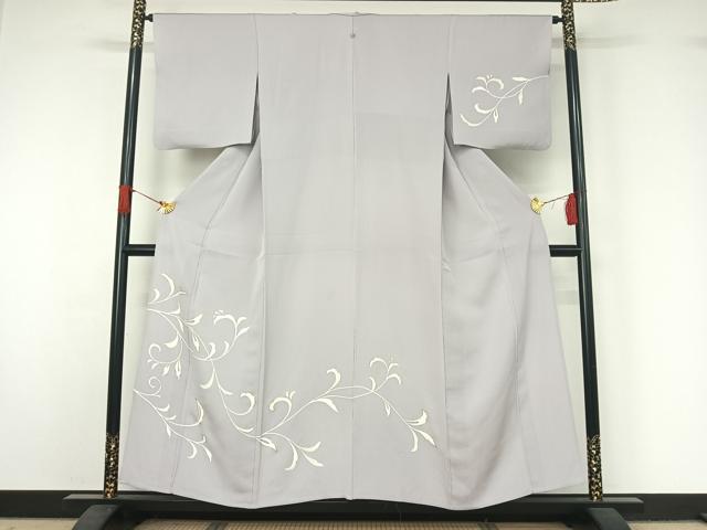 平和屋着物▽訪問着　単衣　草葉文　金彩　正絹　逸品　AABJ1635jh