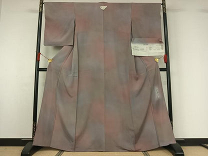 平和屋着物▽染色作家　斉藤三才　小紋　単衣　霞文　暈し染め　反端付き　正絹　逸品　AABJ1636jh
