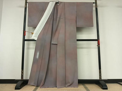 平和屋着物▽染色作家　斉藤三才　小紋　単衣　霞文　暈し染め　反端付き　正絹　逸品　AABJ1636jh
