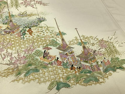 平和屋着物▽豪華色留袖　単衣　総刺繍　人物風景花文　暈し染め　金糸　正絹　逸品　AABJ1637jh