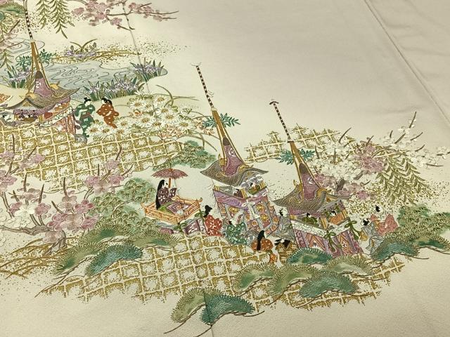 平和屋着物▽豪華色留袖　単衣　総刺繍　人物風景花文　暈し染め　金糸　正絹　逸品　AABJ1637jh