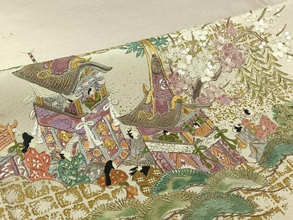 平和屋着物▽豪華色留袖　単衣　総刺繍　人物風景花文　暈し染め　金糸　正絹　逸品　AABJ1637jh