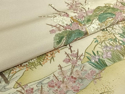 平和屋着物▽豪華色留袖　単衣　総刺繍　人物風景花文　暈し染め　金糸　正絹　逸品　AABJ1637jh
