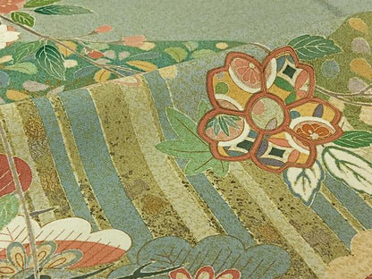 平和屋着物▽訪問着　単衣　枝花文　金銀彩　正絹　逸品　AABJ1639jh