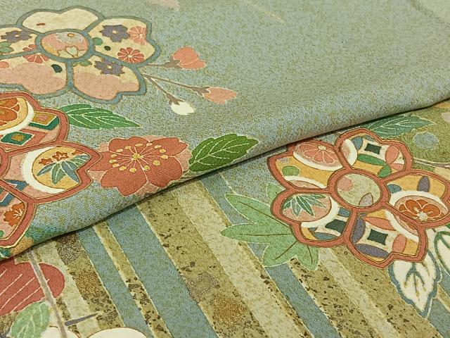 平和屋着物▽訪問着　単衣　枝花文　金銀彩　正絹　逸品　AABJ1639jh