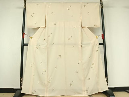 平和屋着物▽上質な小紋　単衣　友禅　草花文　正絹　逸品　未使用　AABJ1640jh