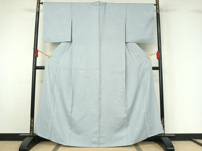 平和屋着物▽上質な小紋　単衣　友禅　草花文　正絹　逸品　未使用　AABJ1641jh
