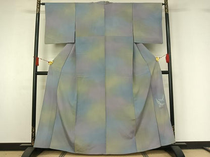 平和屋着物▽染色作家　斉藤三才　小紋　単衣　霞文　暈し染め　正絹　逸品　AABJ1643jh