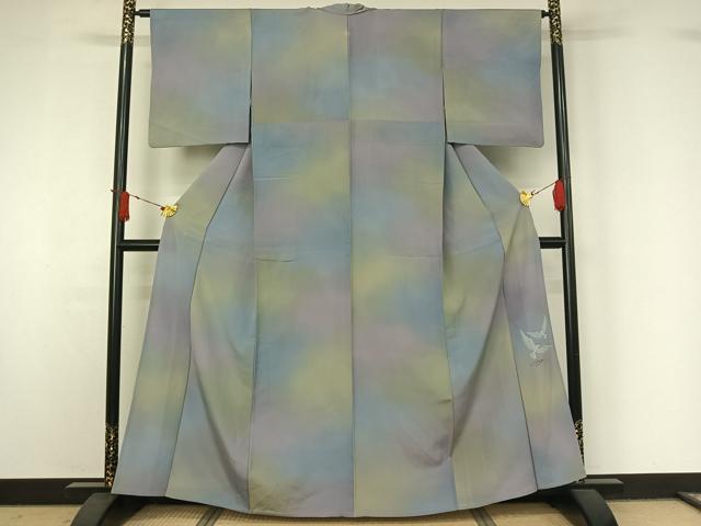平和屋着物▽染色作家　斉藤三才　小紋　単衣　霞文　暈し染め　正絹　逸品　AABJ1643jh