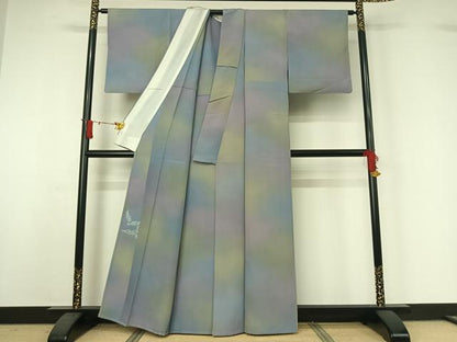 平和屋着物▽染色作家　斉藤三才　小紋　単衣　霞文　暈し染め　正絹　逸品　AABJ1643jh