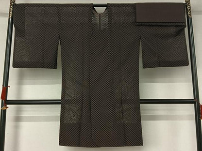平和屋着物▽道行コート　スリーシーズン　春夏秋　塵除け　市松紋紗　ロング丈　正絹　逸品　AABJ1648jh