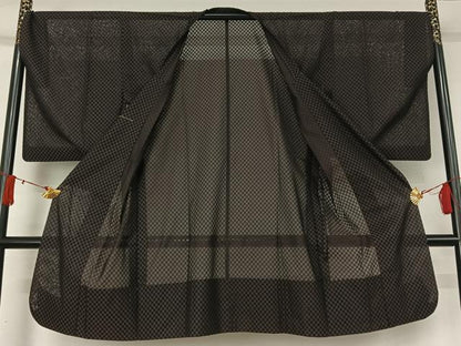 平和屋着物▽道行コート　スリーシーズン　春夏秋　塵除け　市松紋紗　ロング丈　正絹　逸品　AABJ1648jh