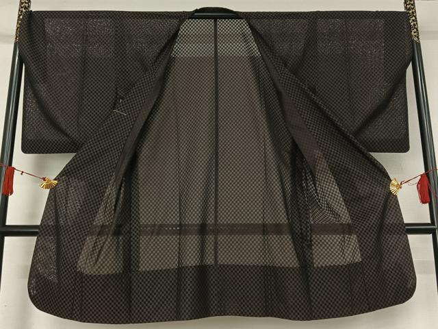 平和屋着物▽道行コート　スリーシーズン　春夏秋　塵除け　市松紋紗　ロング丈　正絹　逸品　AABJ1648jh