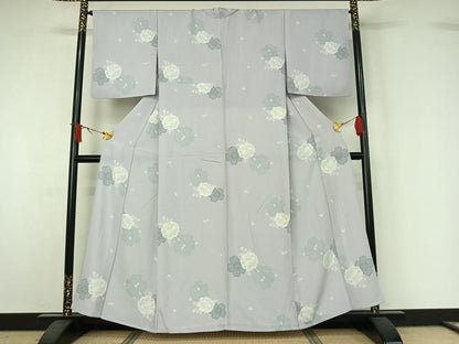 平和屋着物▽上質な小紋　単衣　草花文　三越扱い　正絹　逸品　AABJ1651jh