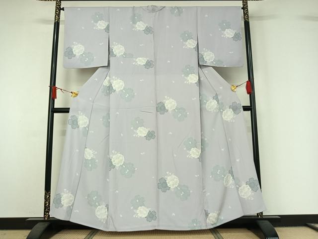 平和屋着物▽上質な小紋　単衣　草花文　三越扱い　正絹　逸品　AABJ1651jh