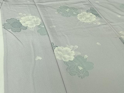 平和屋着物▽上質な小紋　単衣　草花文　三越扱い　正絹　逸品　AABJ1651jh