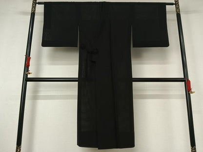 平和屋着物▽道中着　スリーシーズン　春夏秋　塵除け　縞　黒地　ロング丈　正絹　逸品　AABJ1653jh