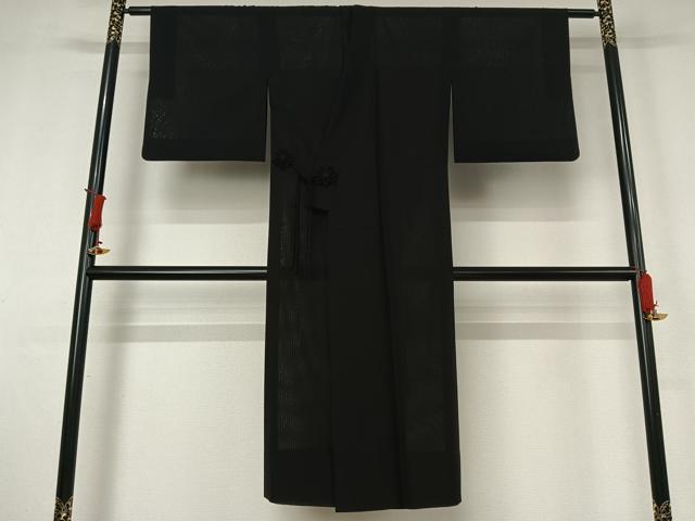 平和屋着物▽道中着　スリーシーズン　春夏秋　塵除け　縞　黒地　ロング丈　正絹　逸品　AABJ1653jh