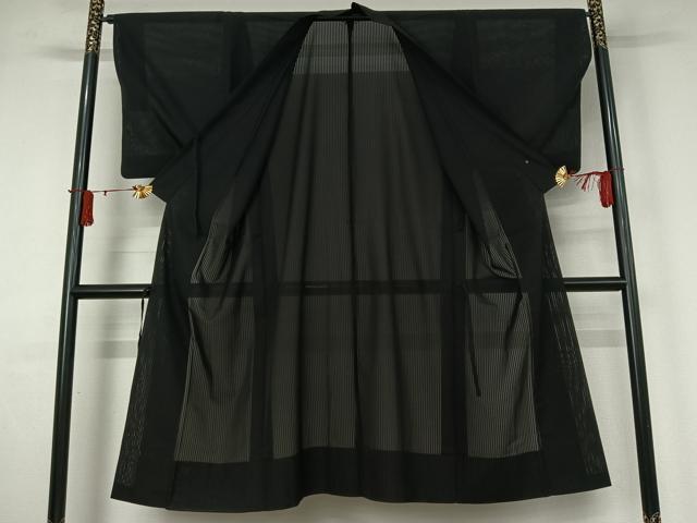 平和屋着物▽道中着　スリーシーズン　春夏秋　塵除け　縞　黒地　ロング丈　正絹　逸品　AABJ1653jh