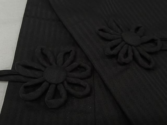 平和屋着物▽道中着　スリーシーズン　春夏秋　塵除け　縞　黒地　ロング丈　正絹　逸品　AABJ1653jh