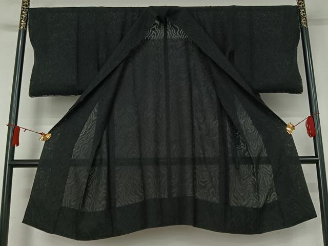 平和屋着物▽道中着　スリーシーズン　春夏秋　塵除け　流水紋紗　黒地　ロング丈　正絹　逸品　未使用　AABJ1654jh