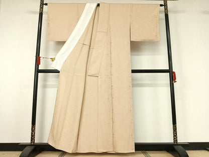 平和屋着物▽上質な色無地　単衣　草花地紋　鳥の子色　正絹　逸品　AABJ1655jh