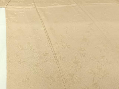 平和屋着物▽上質な色無地　単衣　草花地紋　鳥の子色　正絹　逸品　AABJ1655jh