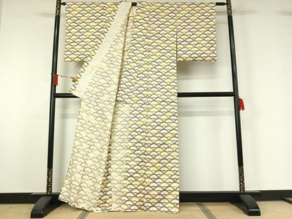 平和屋着物▽小紋　単衣　青海波　洗える着物　AABJ1661jh