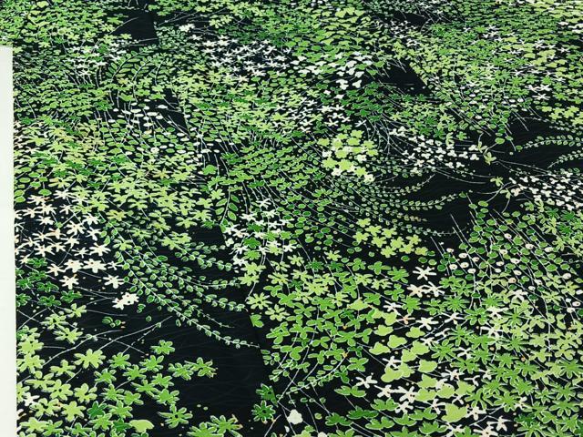 平和屋着物▽上質な小紋　単衣　草花文　黒地　正絹　逸品　AABJ1662jh
