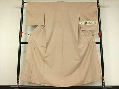 平和屋着物▽色留訪問着　結城紬　単衣　麻の葉文様　証紙付き　正絹　逸品　AABJ1665jh