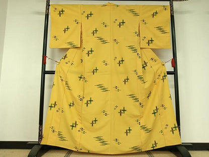 平和屋着物▽小紋　単衣　琉球絣文様　洗える着物　AABJ1666jh