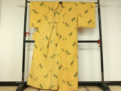 平和屋着物▽小紋　単衣　琉球絣文様　洗える着物　AABJ1666jh