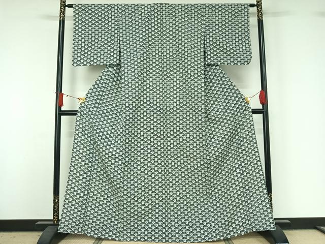 平和屋着物▽小紋　単衣　扇面花文　洗える着物　AABJ1668jh