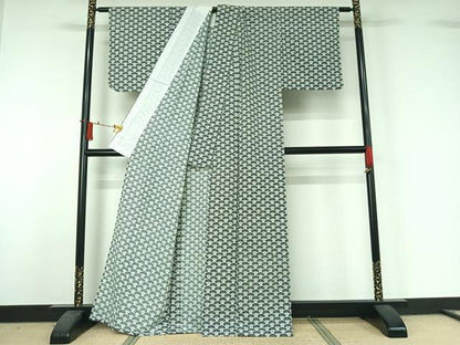 平和屋着物▽小紋　単衣　扇面花文　洗える着物　AABJ1668jh
