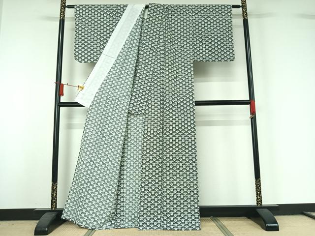 平和屋着物▽小紋　単衣　扇面花文　洗える着物　AABJ1668jh