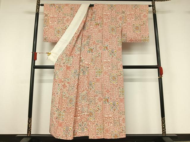 平和屋着物▽上質な小紋　単衣　花鳥文　正絹　逸品　AABJ1672jh