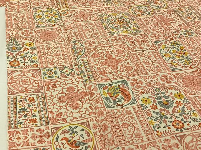平和屋着物▽上質な小紋　単衣　花鳥文　正絹　逸品　AABJ1672jh