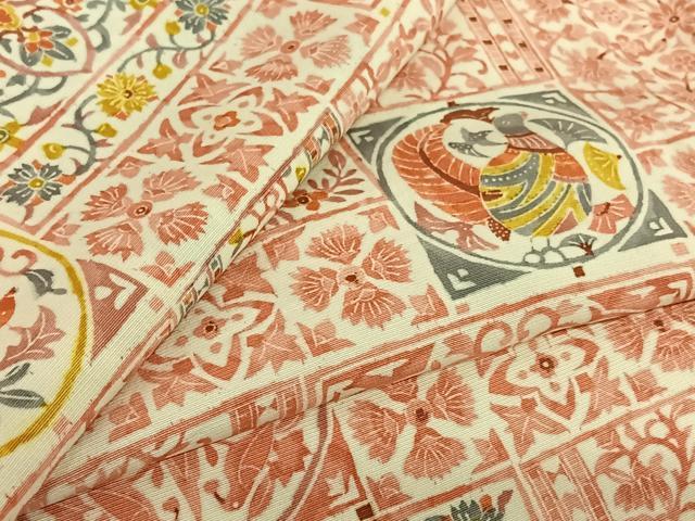 平和屋着物▽上質な小紋　単衣　花鳥文　正絹　逸品　AABJ1672jh