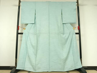 平和屋着物▽上質な色無地　単衣　吉祥花地紋　水色　正絹　逸品　AABJ1674jh