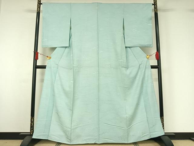 平和屋着物▽上質な色無地　単衣　吉祥花地紋　水色　正絹　逸品　AABJ1674jh